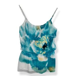 Womens Cami Top Size Small Blue Floral Watercolor Chiffon Fairy Feminine Artsy